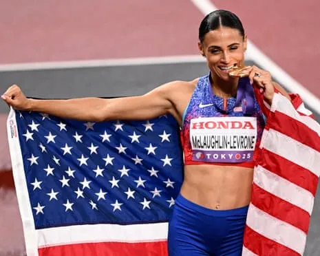 The American sprinter posts speediest women’s 400m in 40 years to secure gold medal